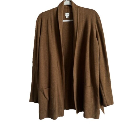 J.Crew Chelsea Open Front Cardigan Sweater Blazer Knit Htr Camel Women's Large - Picture 1 of 13